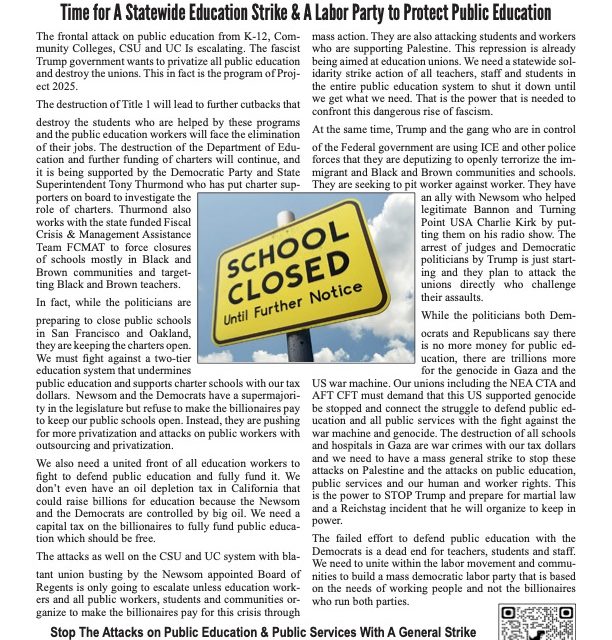 All Out to Stop the School Closures, Layoffs &Privatization